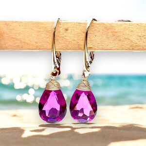 New Purple Sapphire Earrings: 14k Gold Filled Wire, Handmade Nickel Free Hinges
